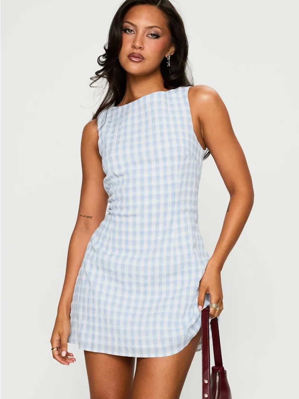 Princess Polly Alfalfa Mini Dress - Blue Check - Picture 2 of 5